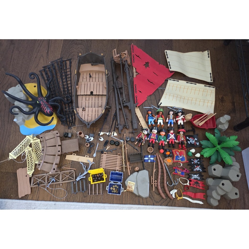 Playmobil Pirate Ship 4290 3174 Huge Lot Figures Kraken Weapons Parts Toy
